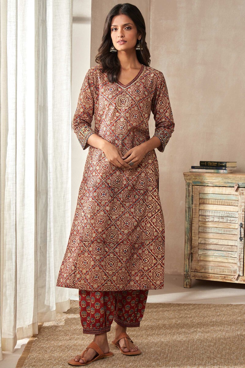 Bagru Hand Block-Printed Straight Cotton Kurta