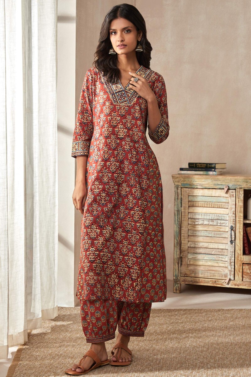 Bagru Hand Block-Printed Straight Cotton Kurta