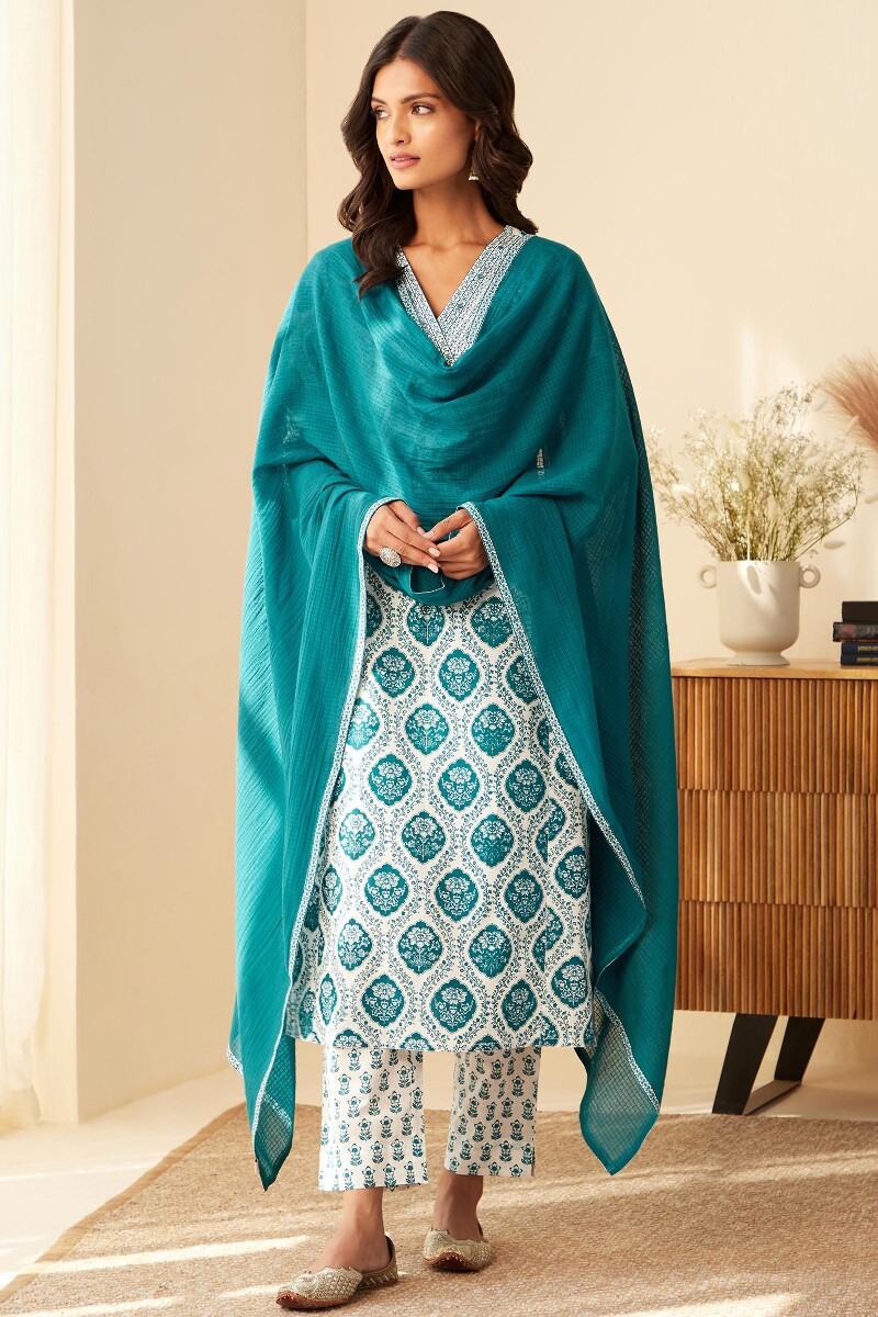 Blue Handcrafted Kota Dupatta