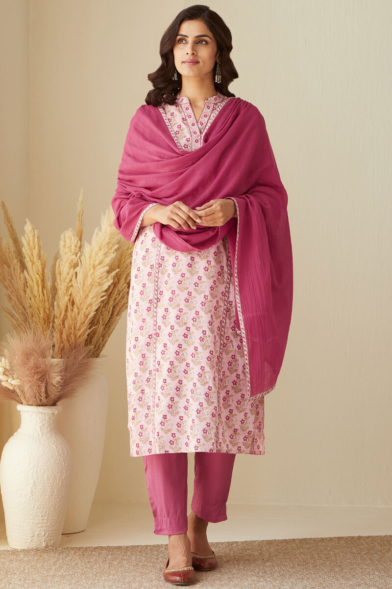 Pink Handcrafted Kota Dupatta