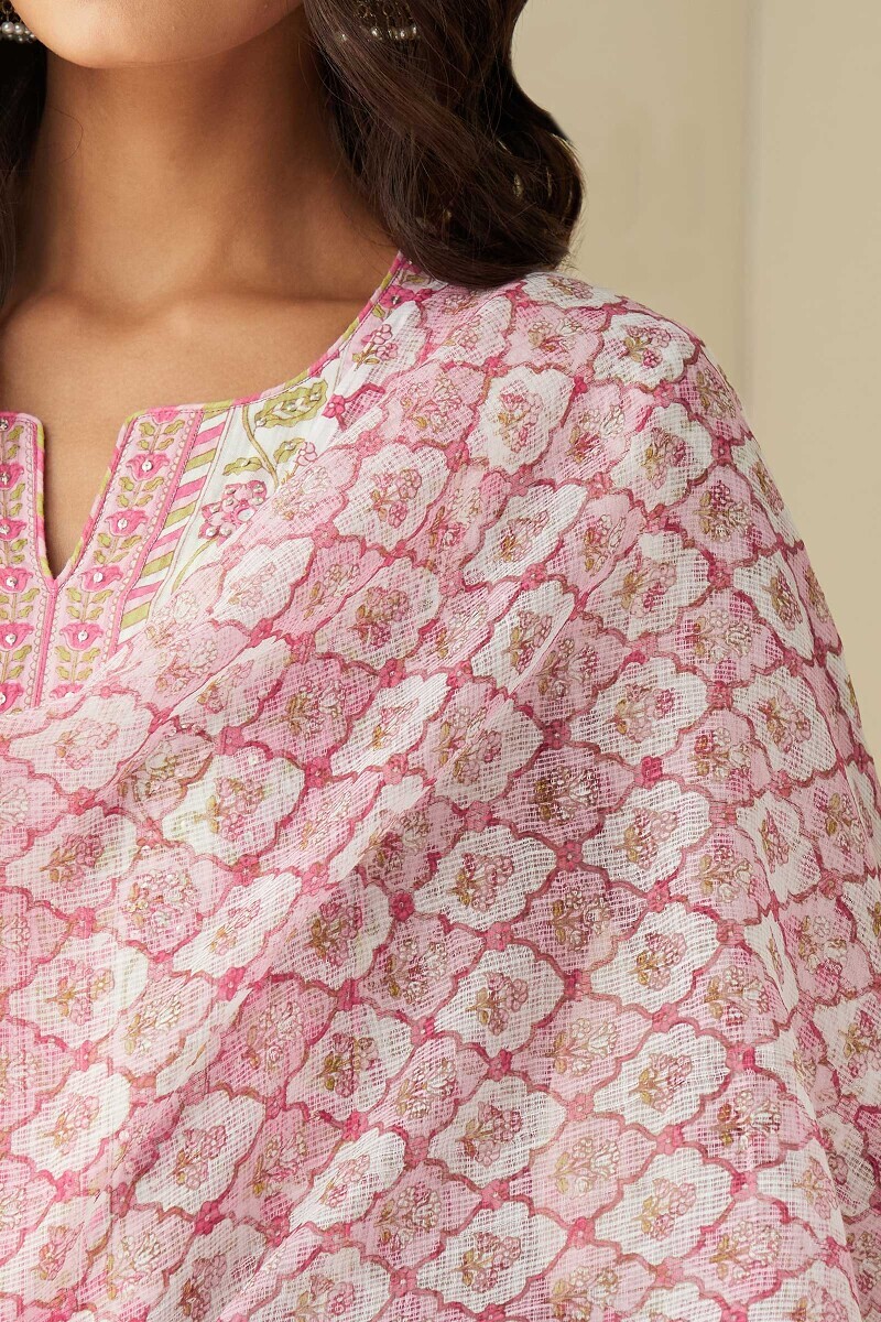 Pink Hand Printed Kota Dupatta