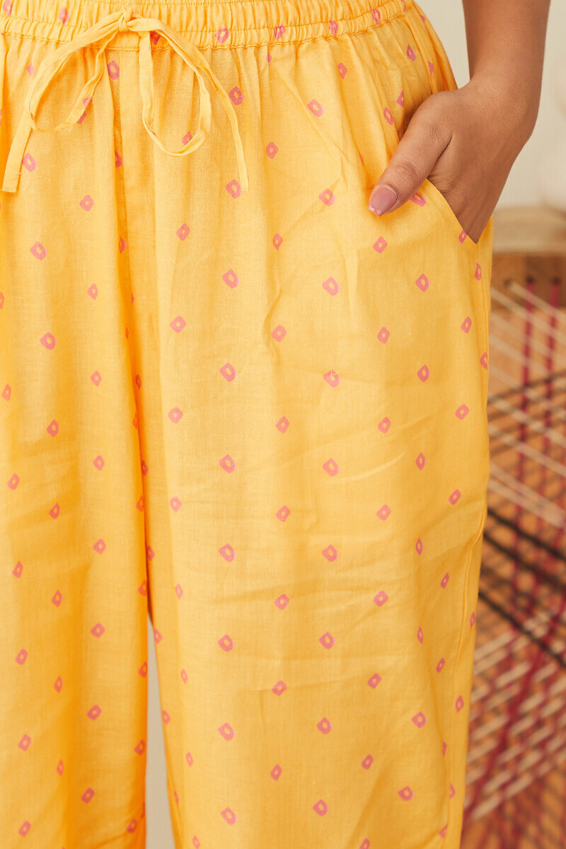 Yellow Printed Cotton Narrow Pants