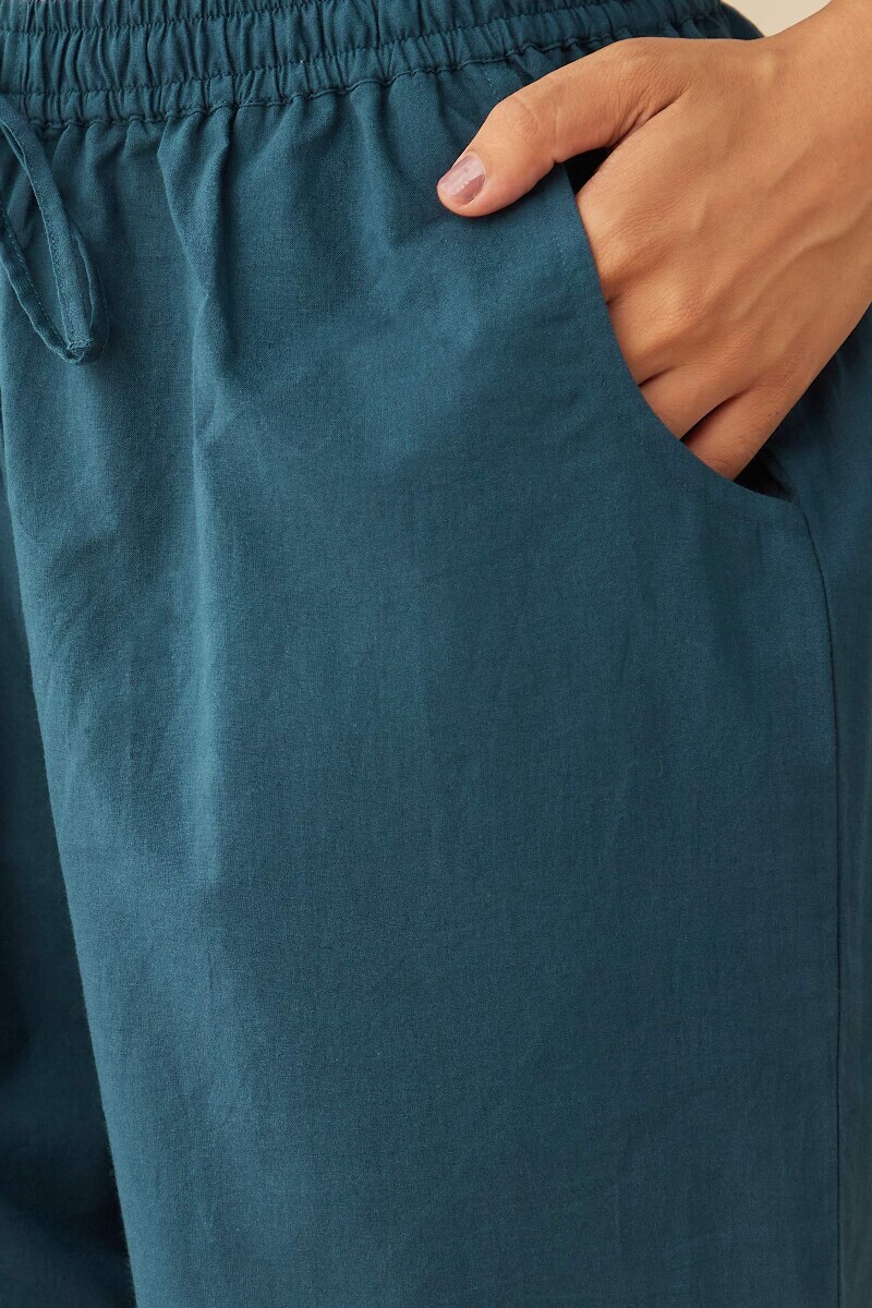 Blue Handcrafted Cotton Narrow Pants