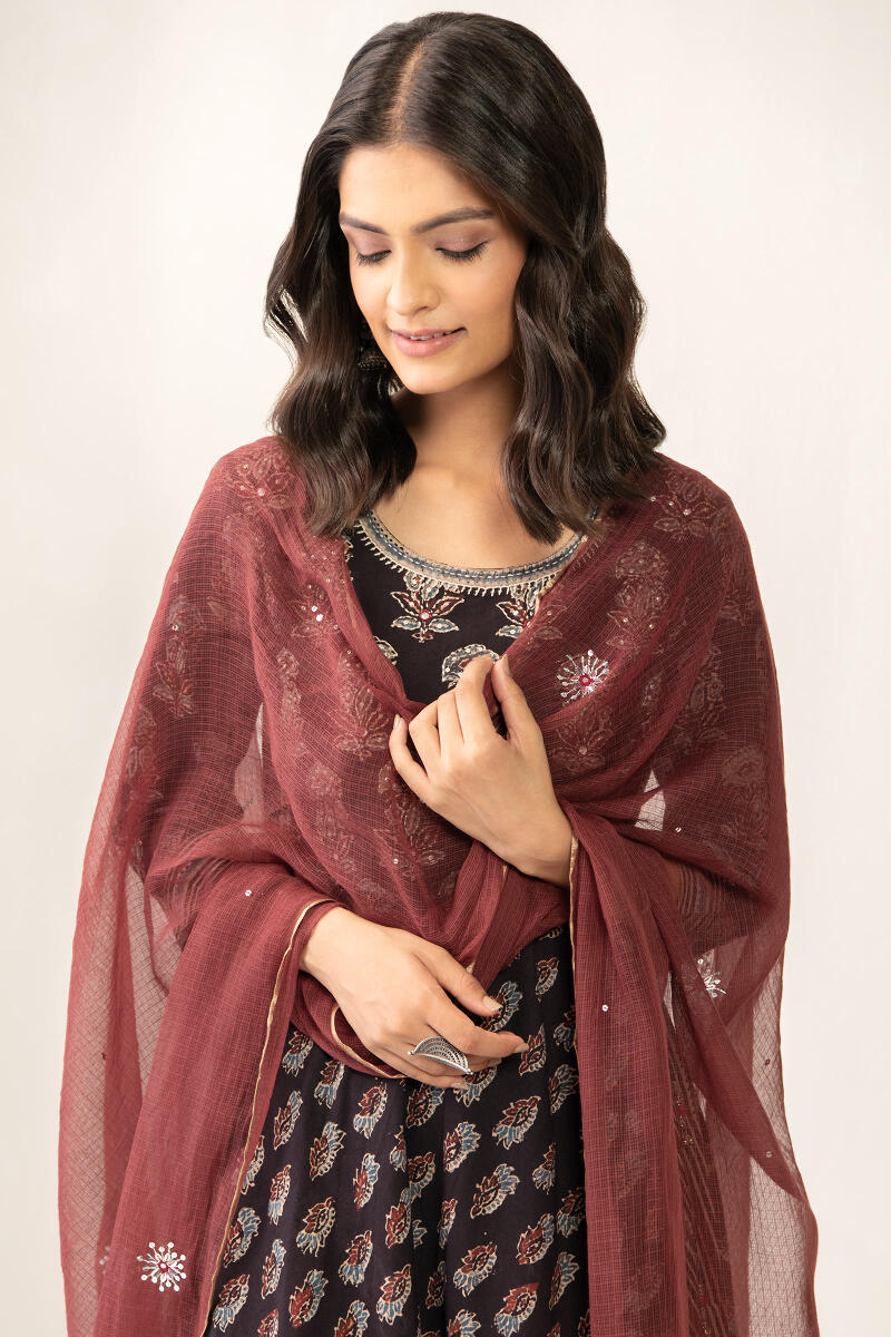 Maroon Handcrafted Kota Dupatta