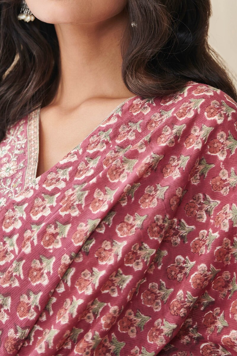 Maroon Hand Block Printed Cotton Dupatta