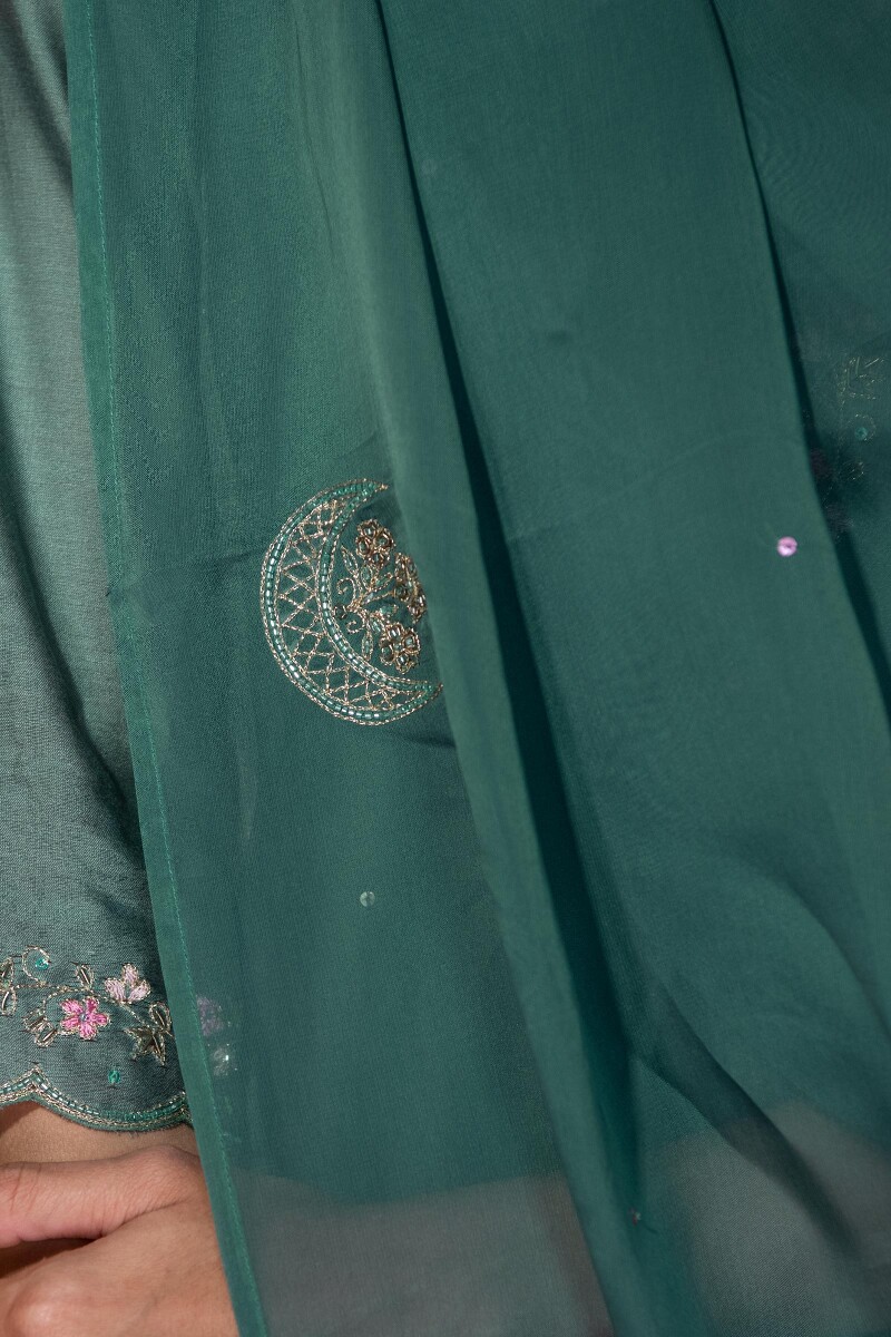 Green Handcrafted Organza Dupatta