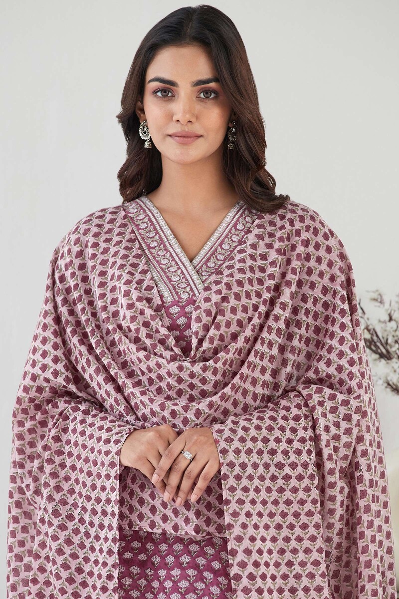 Pink Hand Block Printed Cotton Mul Dupatta