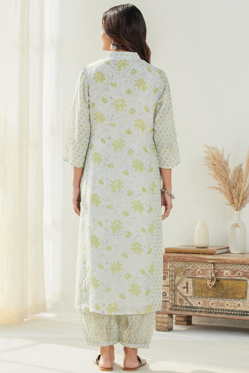 Grey Hand Block Printed Straight Modal Kurta