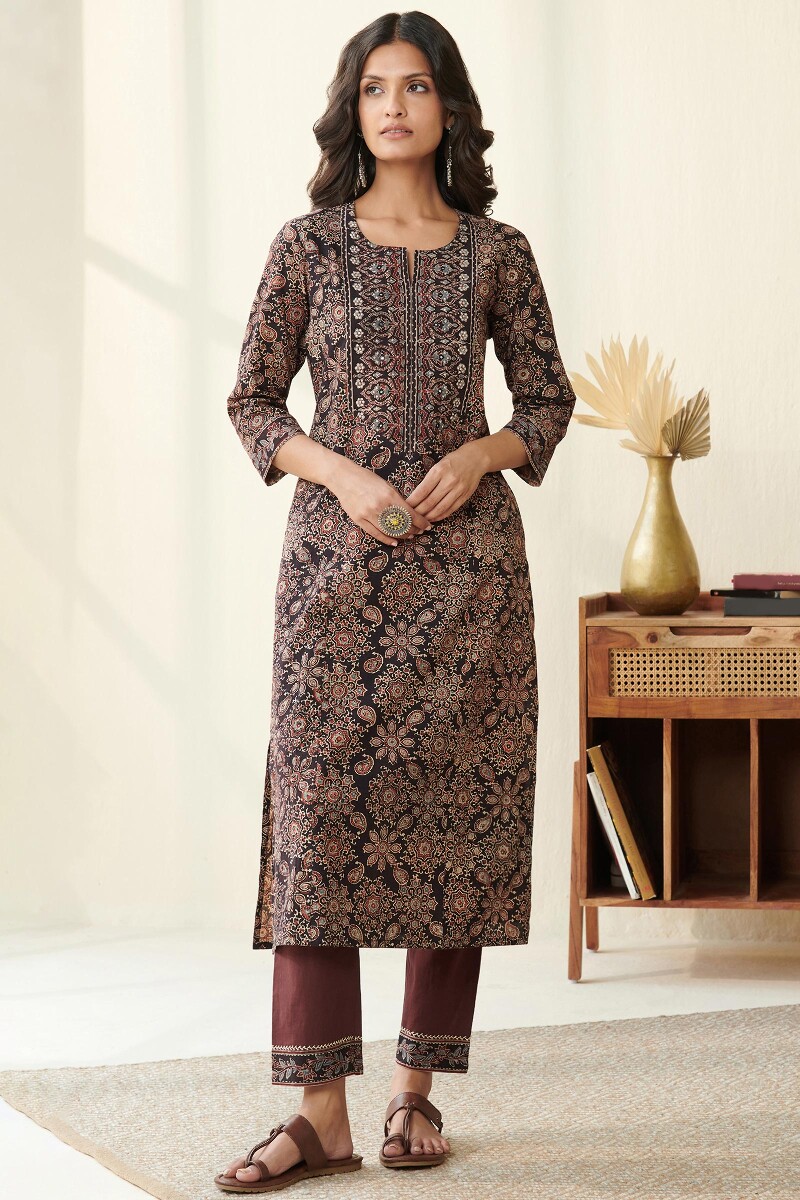 Ajrak Hand Block Printed Straight Cotton Kurta