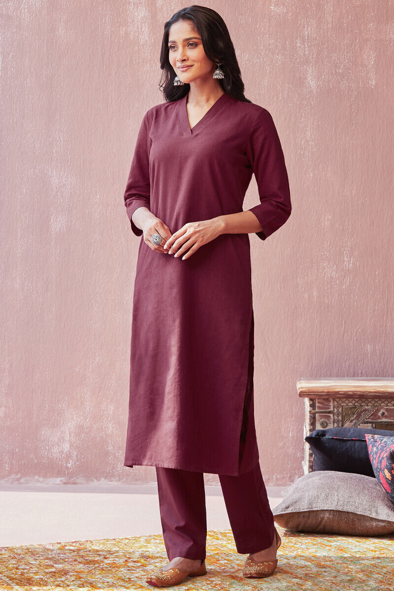 Plum Handcrafted Straight Cotton Flax Kurta