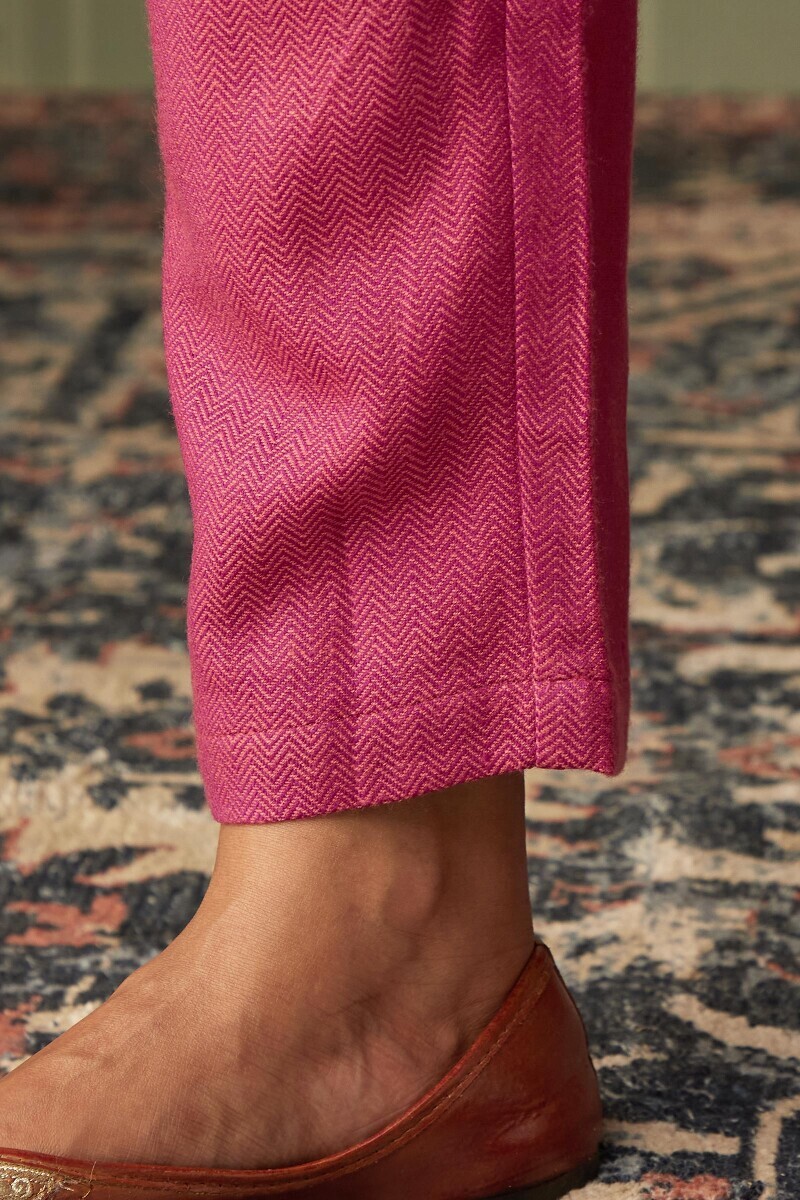 Pink Handcrafted Faux Wool Narrow Pants