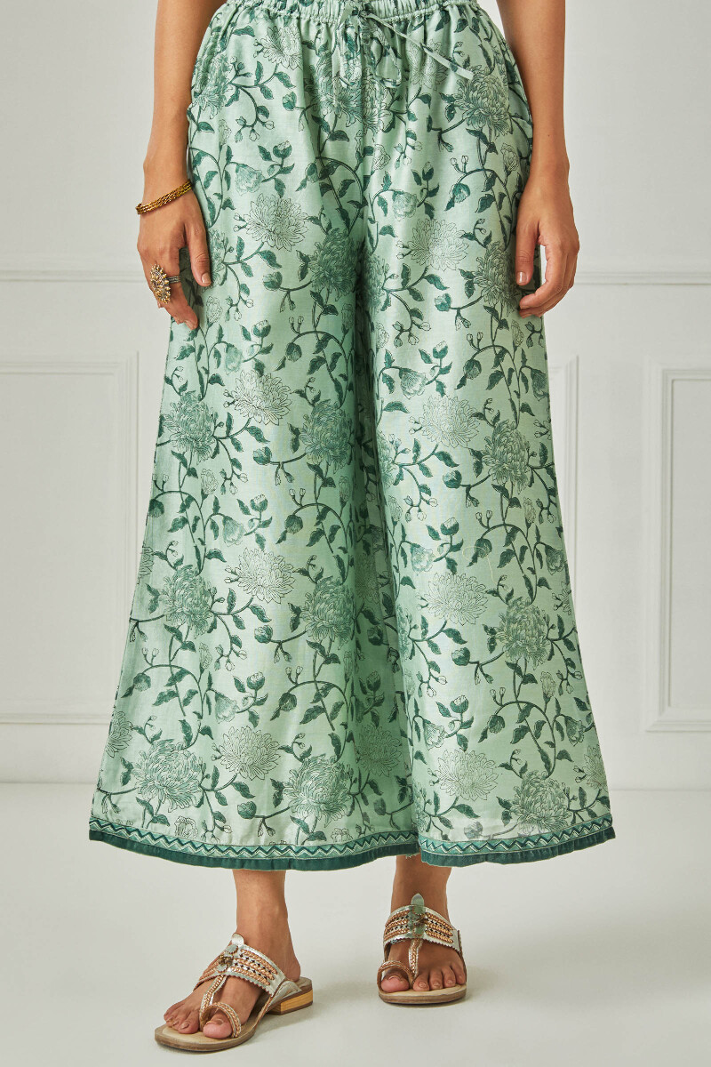 Green Block Printed Chanderi Palazzo