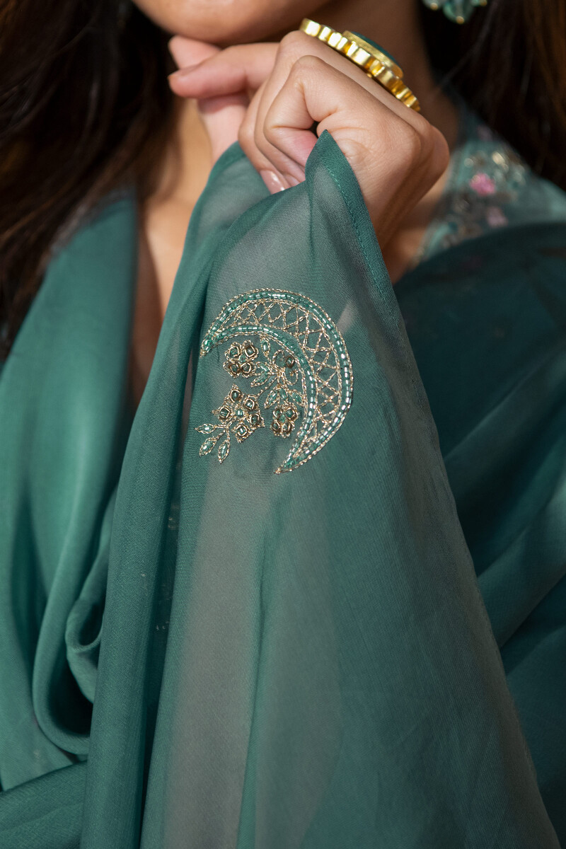 Green Handcrafted Organza Dupatta