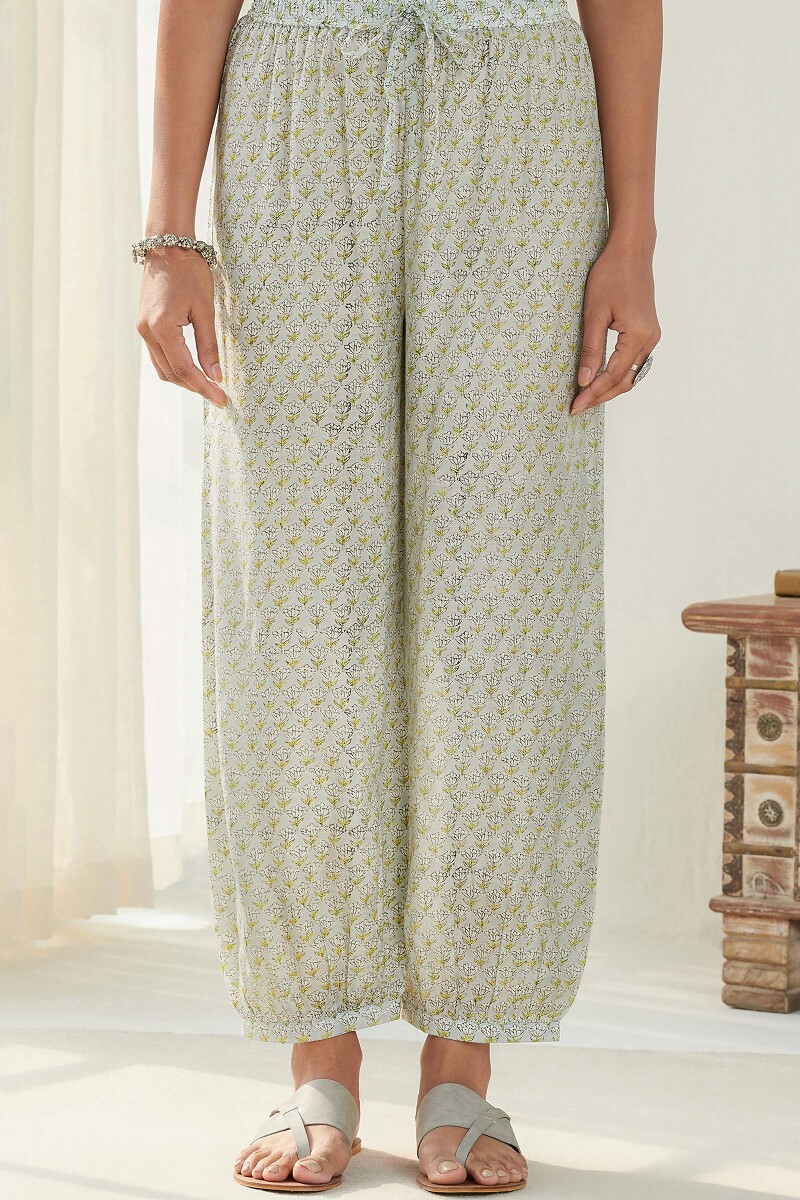 Green Hand Block Printed Modal Izhaar Pants