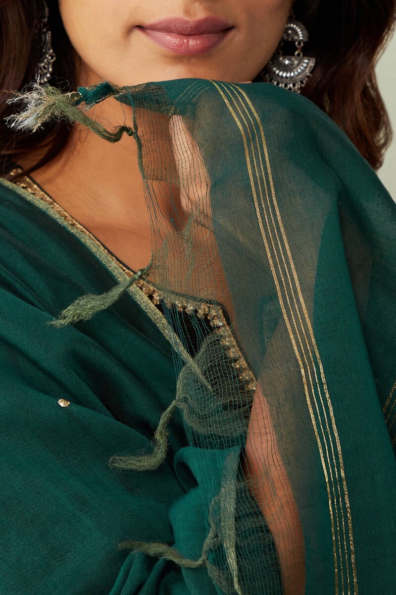 Emerald Green Handcrafted Chanderi Dupatta