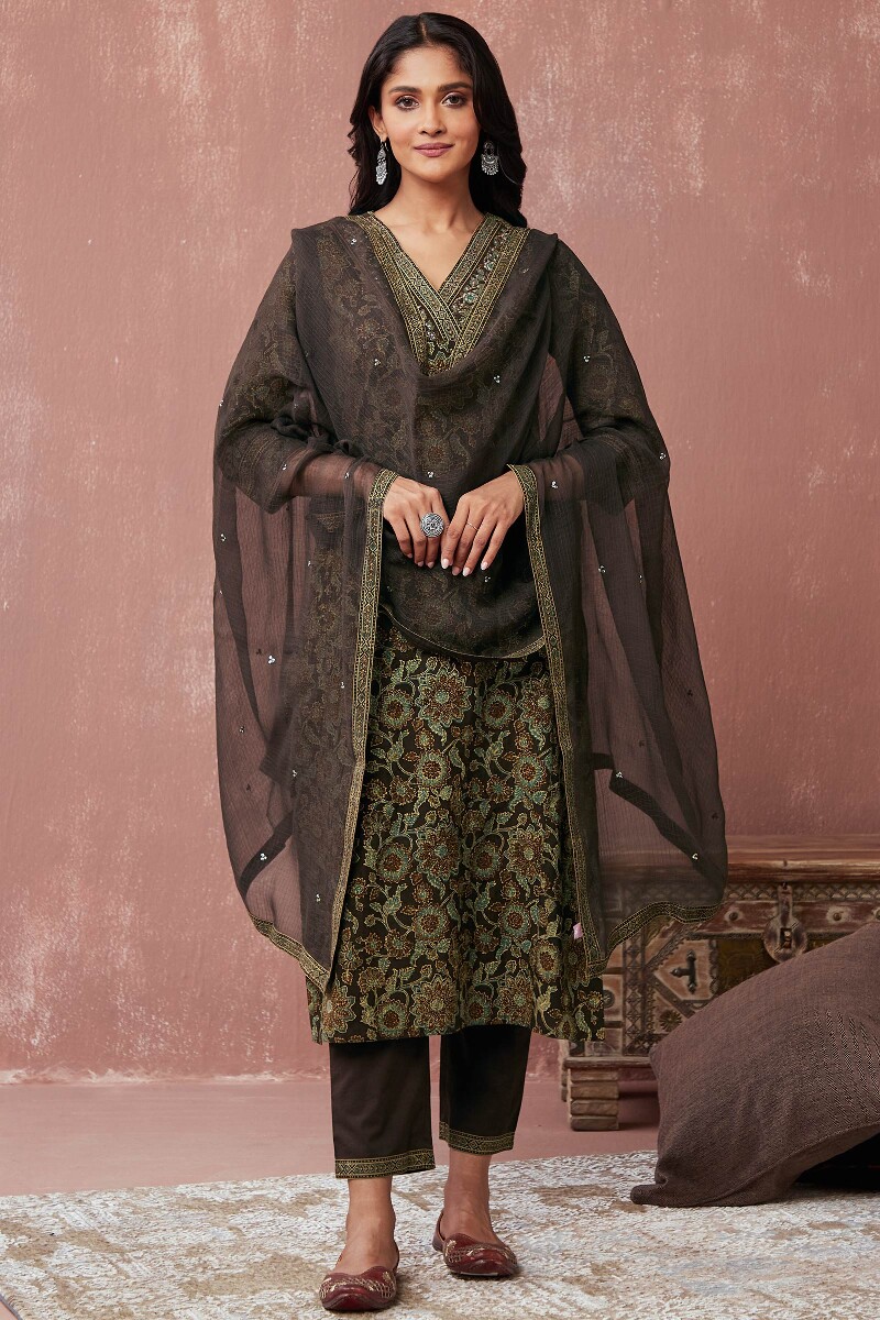 Brown Handcrafted Kota Dupatta