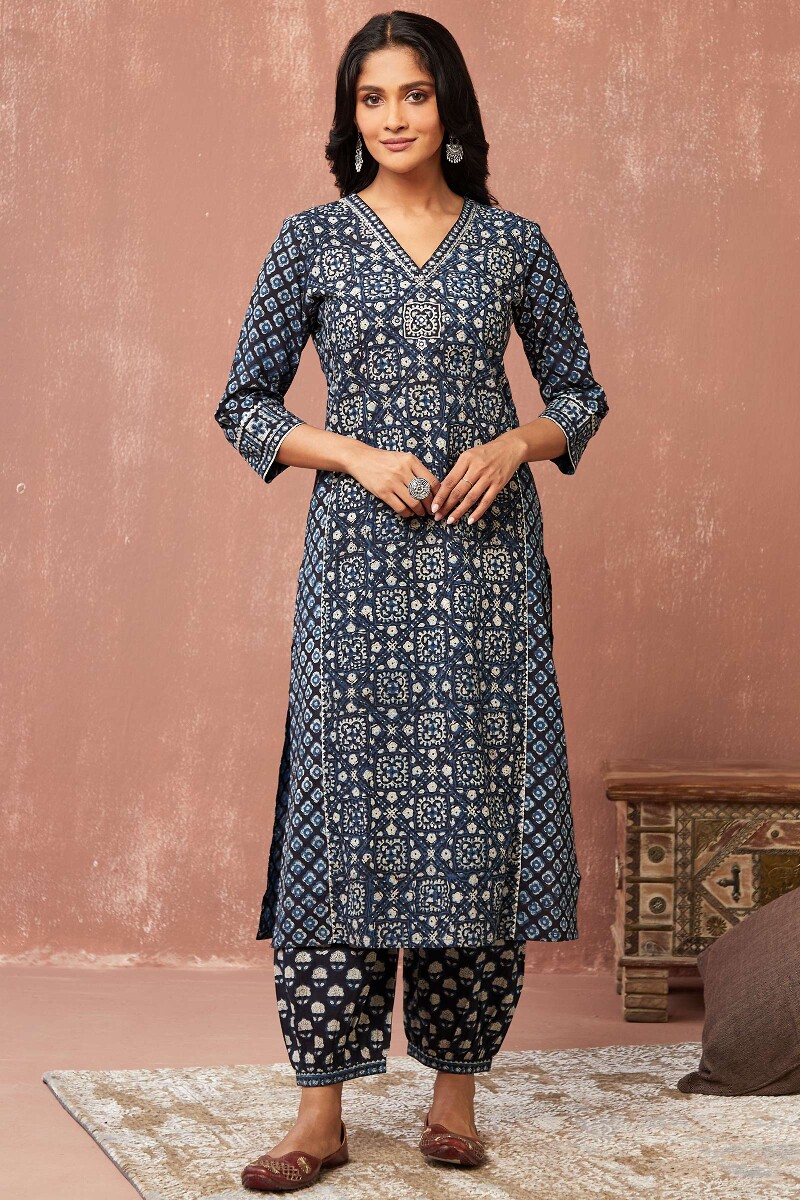 Bagru Hand Block-Printed Straight Cotton Kurta