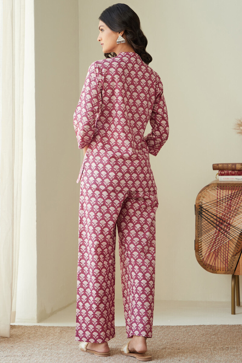 Pink Hand Printed Cotton Loungewear Set