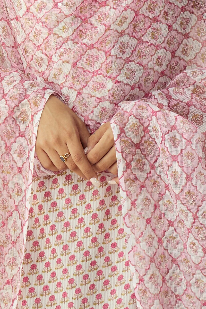 Pink Hand Printed Kota Dupatta