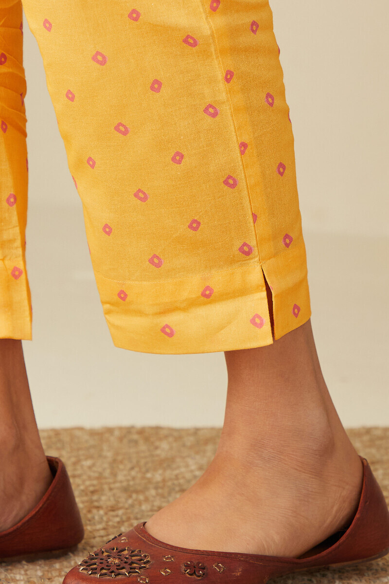 Yellow Printed Cotton Narrow Pants