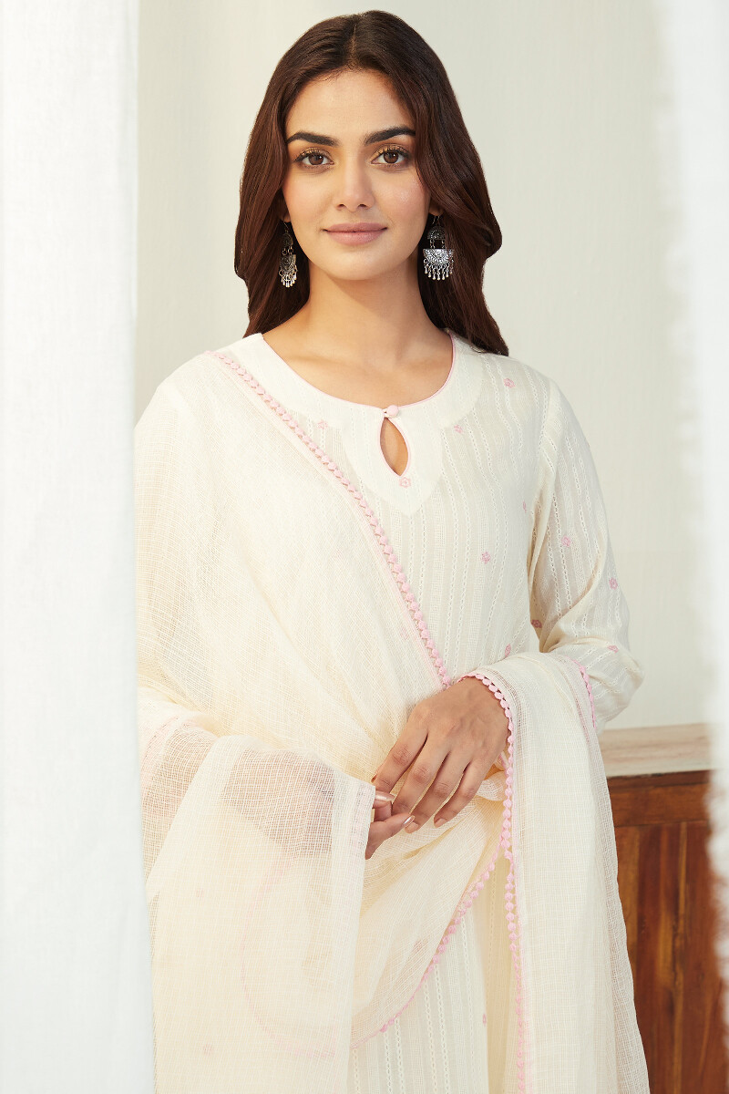 Off-White Handcrafted Straight Cotton Dobby Kurta