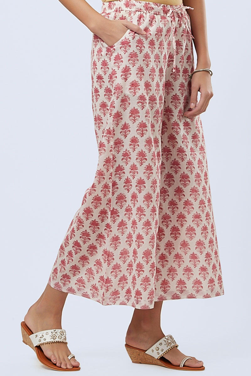 Pink Block Printed Cotton Palazzo