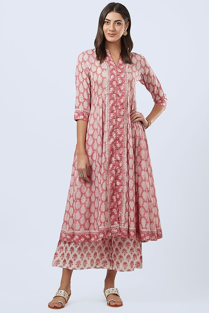 Pink Block Printed Cotton Palazzo