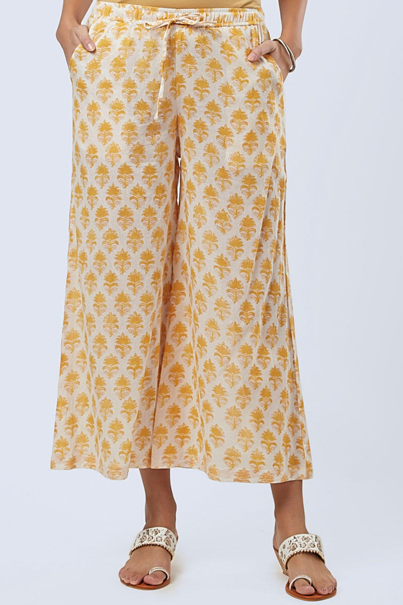 Mustard Block Printed Cotton Palazzo