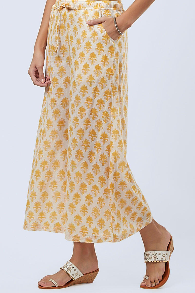 Mustard Block Printed Cotton Palazzo