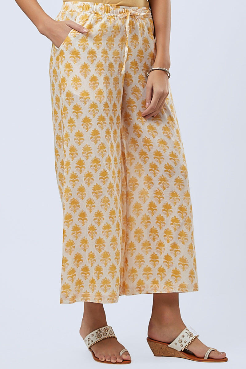 Mustard Block Printed Cotton Palazzo