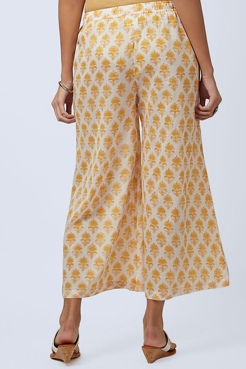 Mustard Block Printed Cotton Palazzo