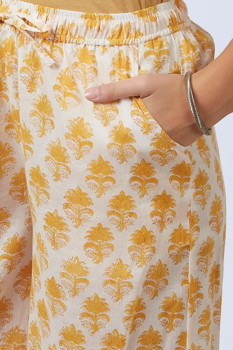 Mustard Block Printed Cotton Palazzo