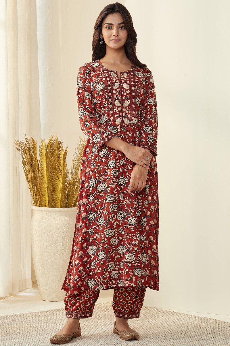 Bagru Hand Block-Printed Straight Viscose Kurta