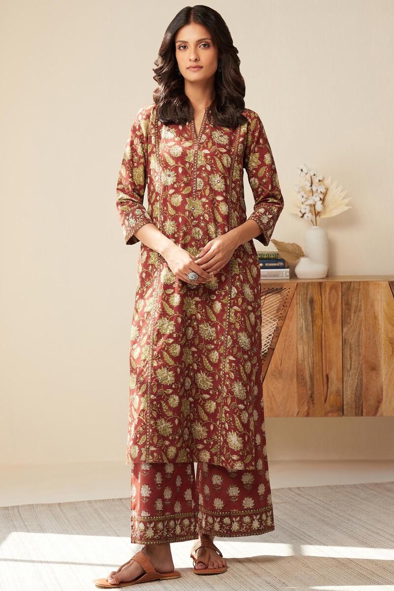 Bagru Hand Block-Printed Straight Cotton Kurta