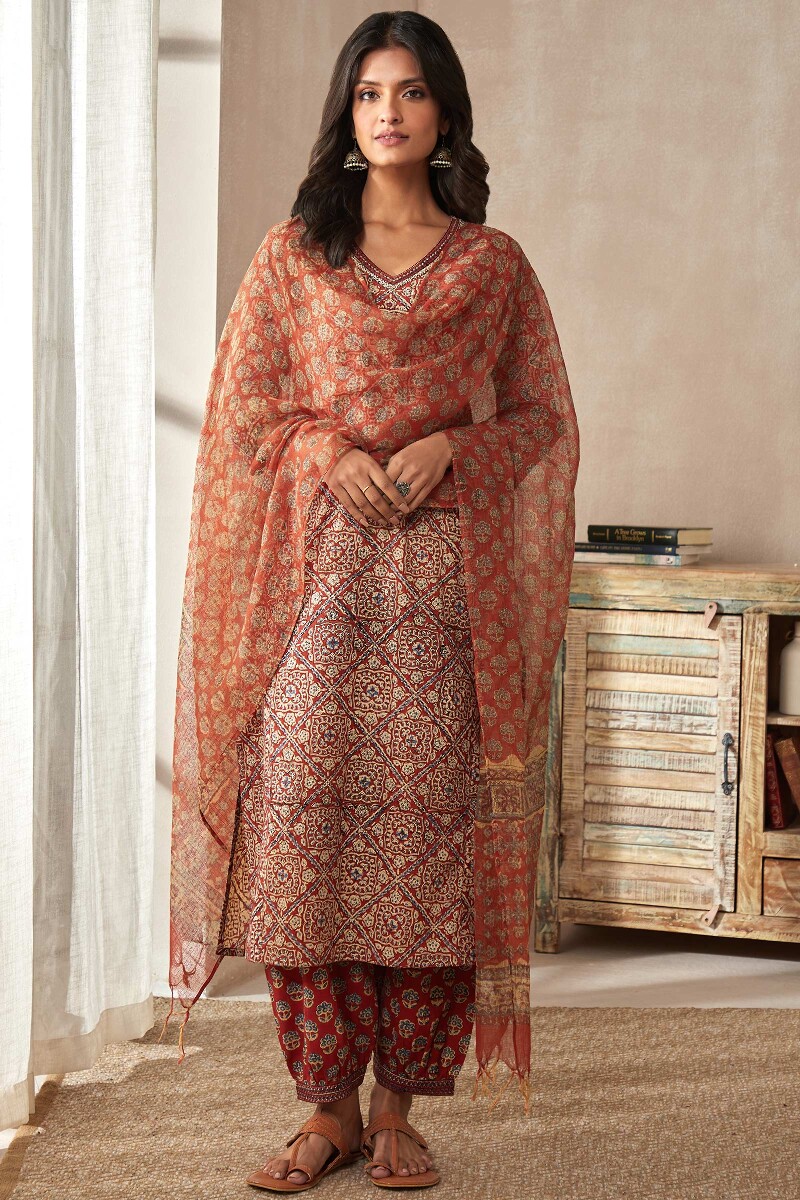 Bagru Hand Block-Printed Straight Cotton Kurta