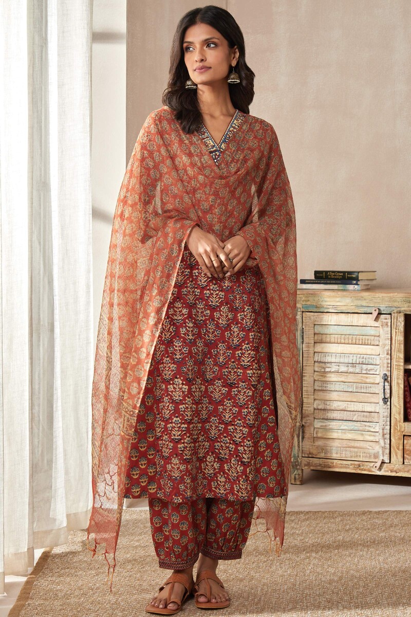 Bagru Hand Block-Printed Straight Cotton Kurta