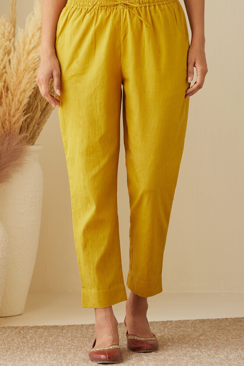 Mustard Handcrafted Cotton Narrow Pants