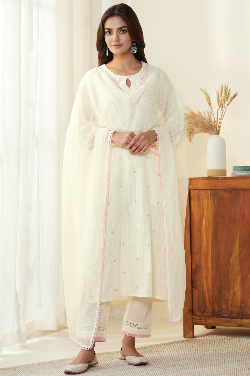 Off-White Handcrafted Straight Cotton Dobby Kurta