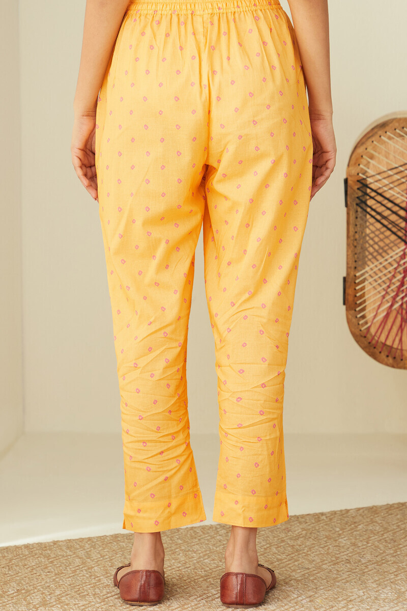 Yellow Printed Cotton Narrow Pants