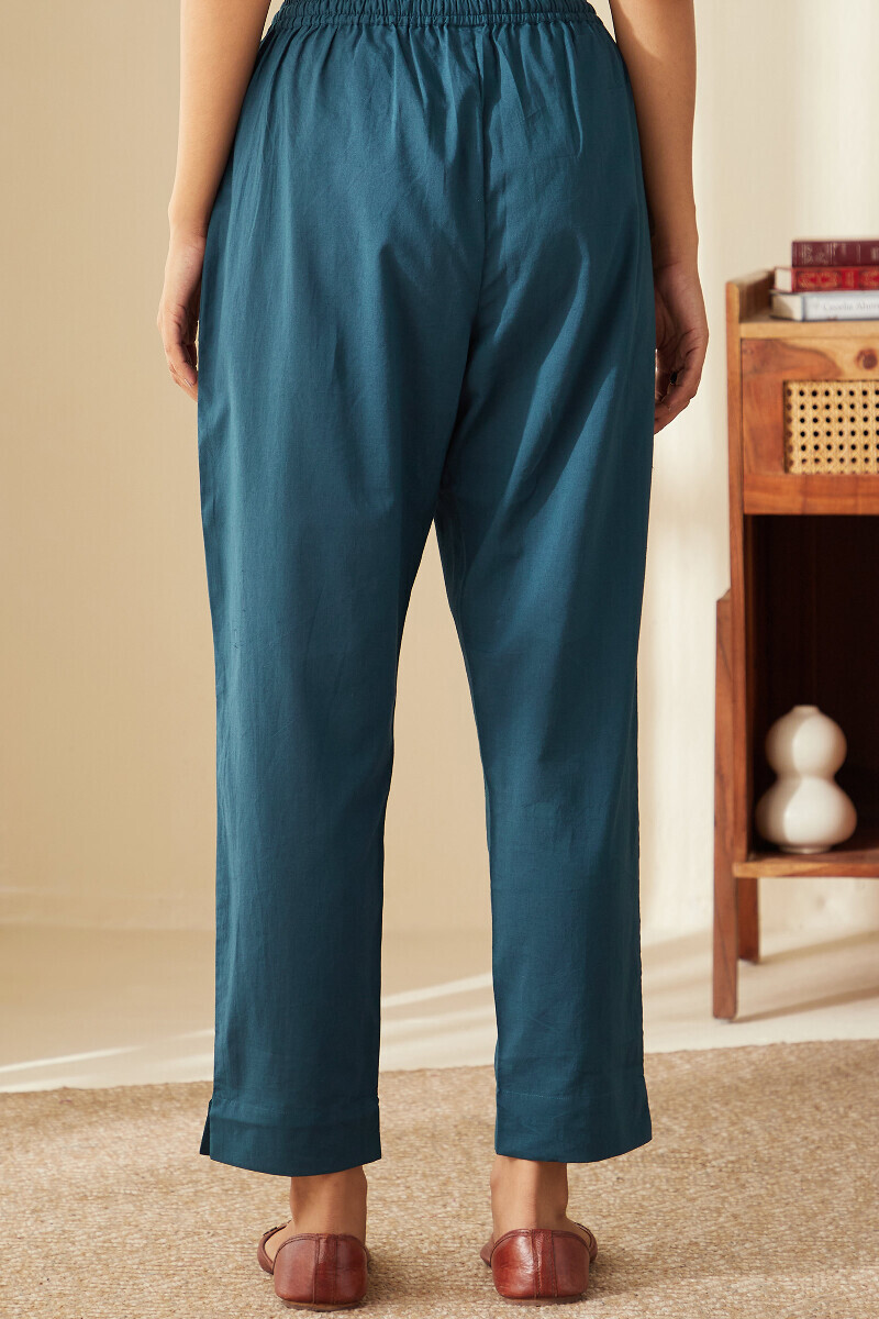 Blue Handcrafted Cotton Narrow Pants