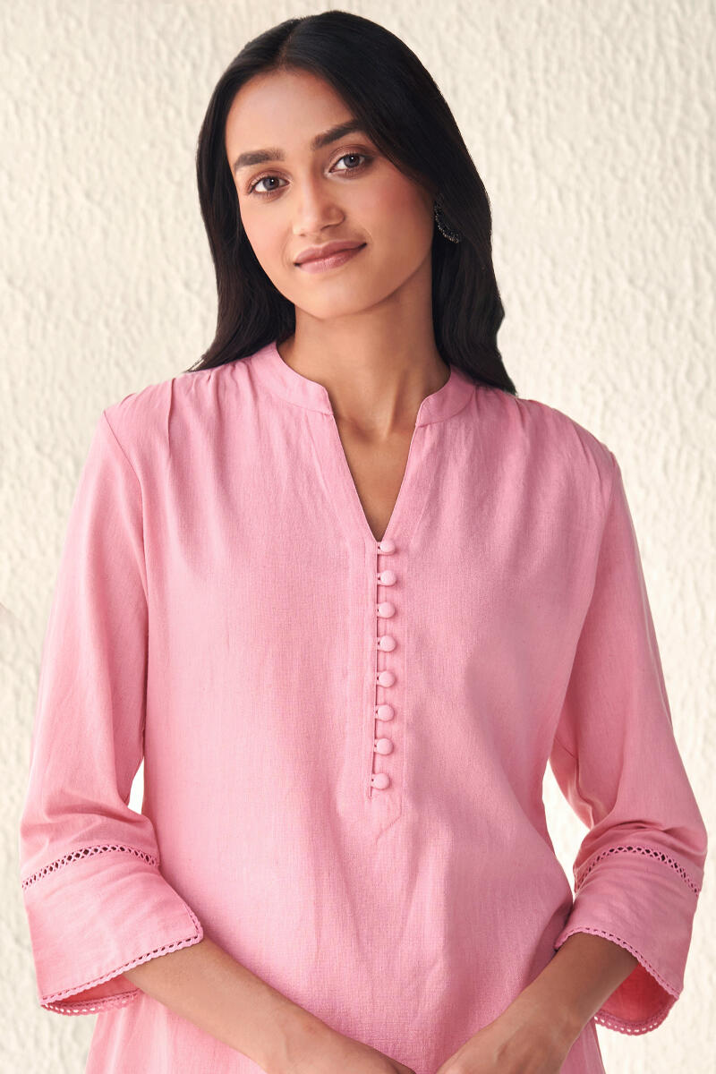 Pink Handcrafted Straight Cotton Kurta