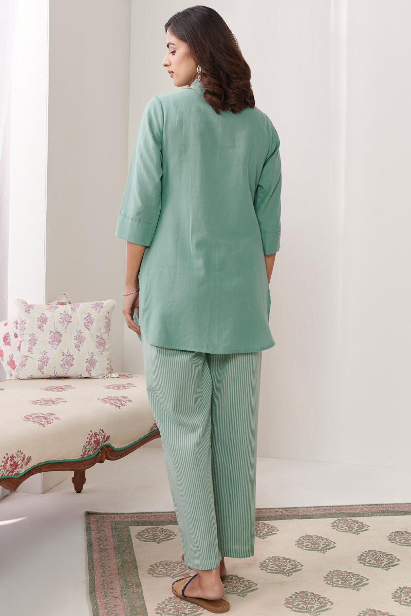 Green Handcrafted Cotton Loungewear Set