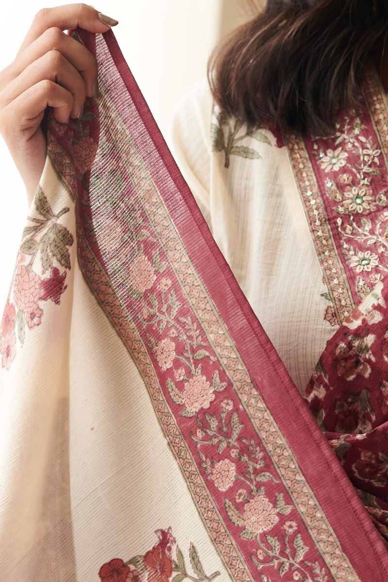 Maroon Hand Block Printed Cotton Dupatta