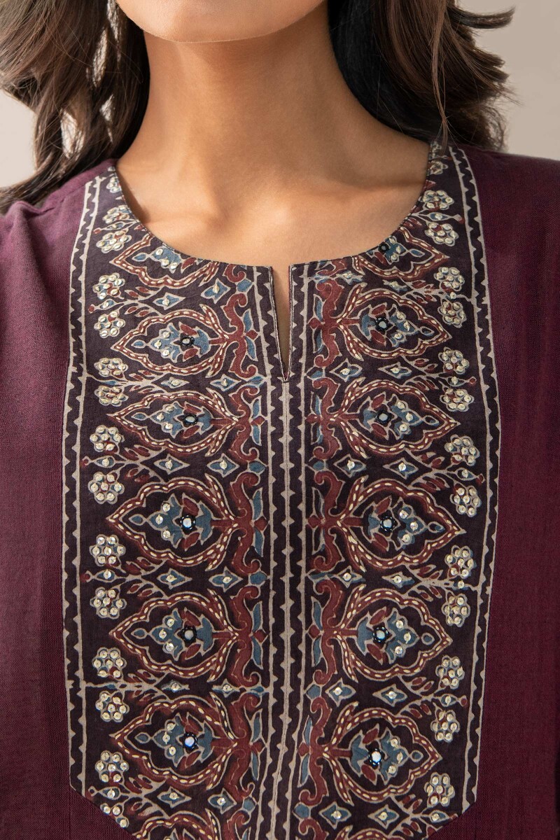 Ajrak Hand Block Printed Straight Handloom Slub Kurta