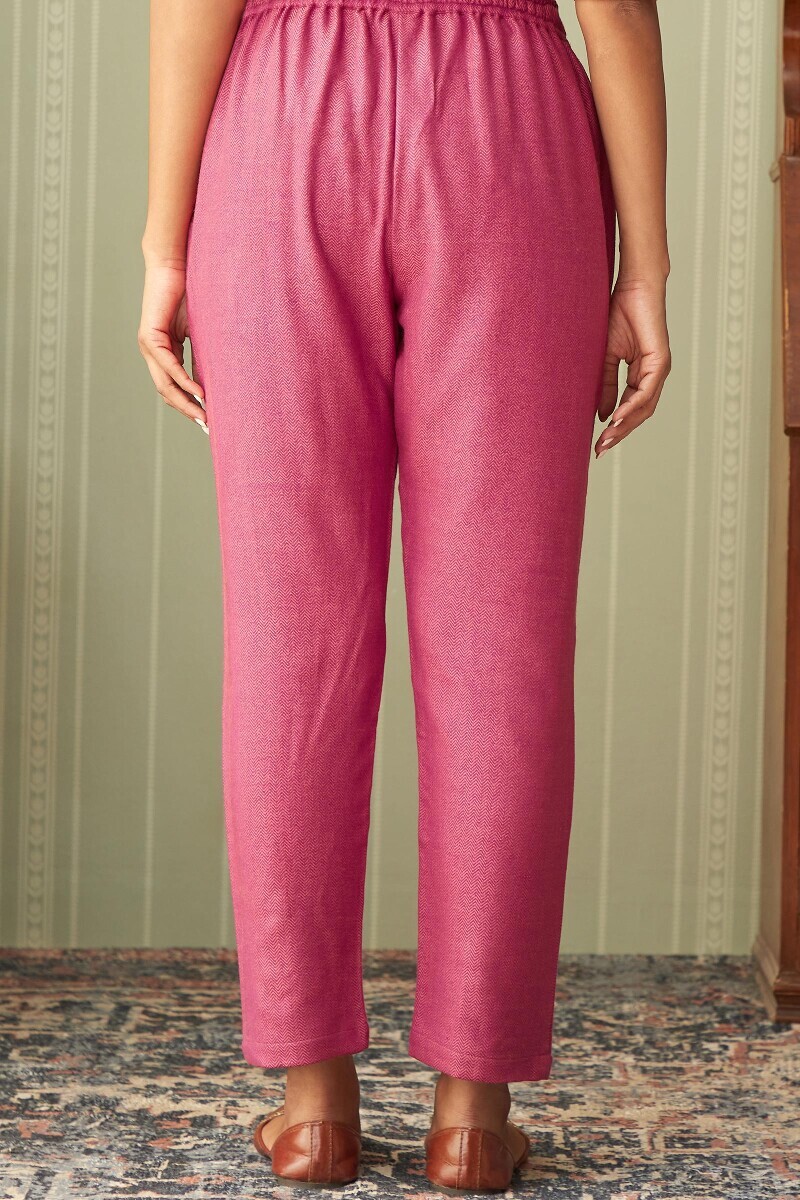 Pink Handcrafted Faux Wool Narrow Pants