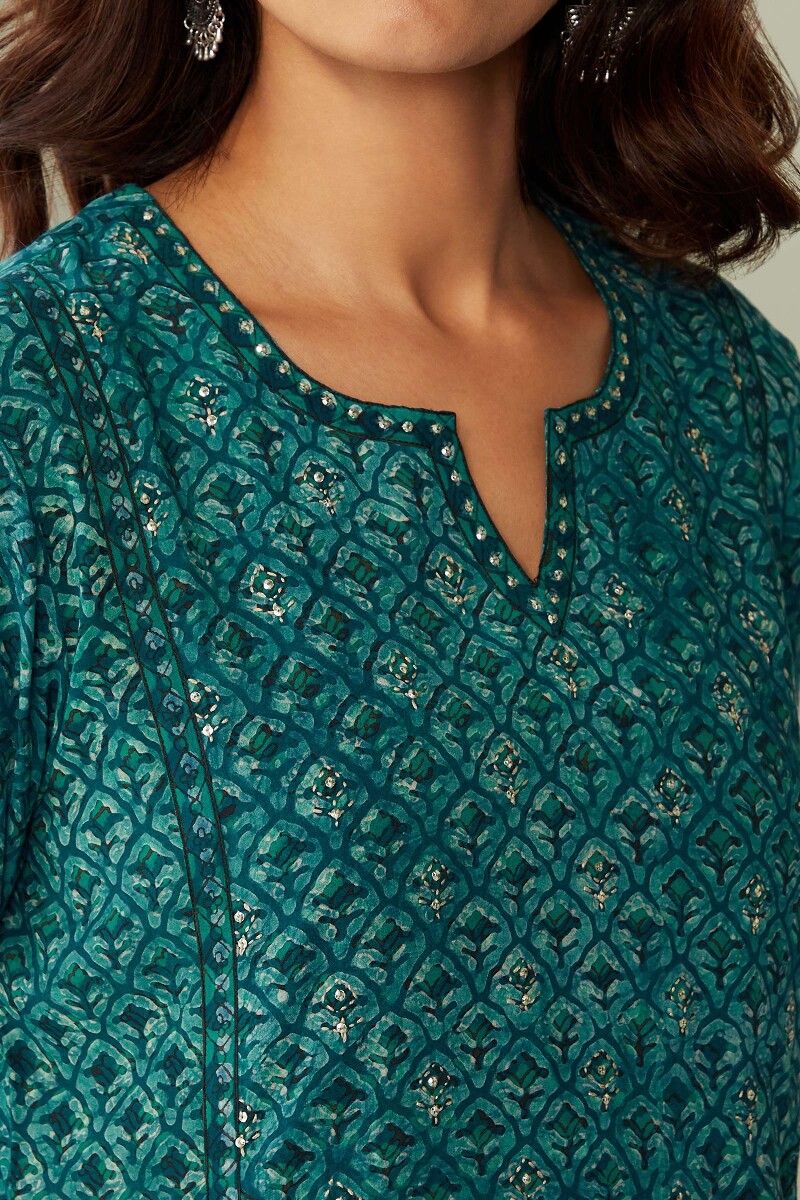 Akola Hand Block-Printed Straight Viscose Kurta