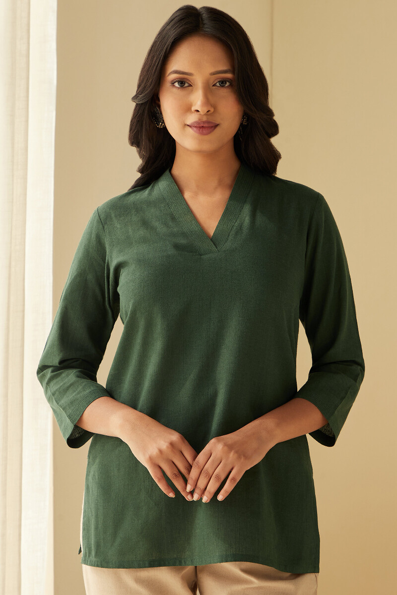 Forest Green Handcrafted Cotton Flax Top