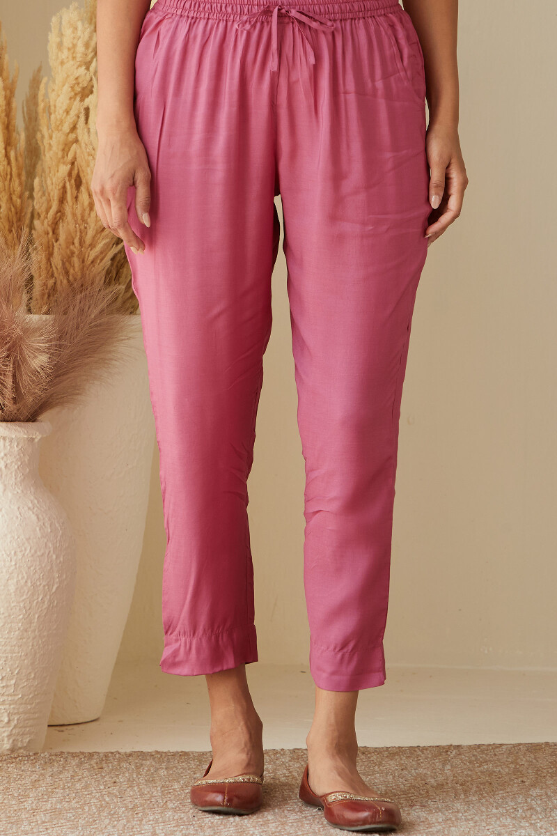 Pink Handcrafted Modal Narrow Pants