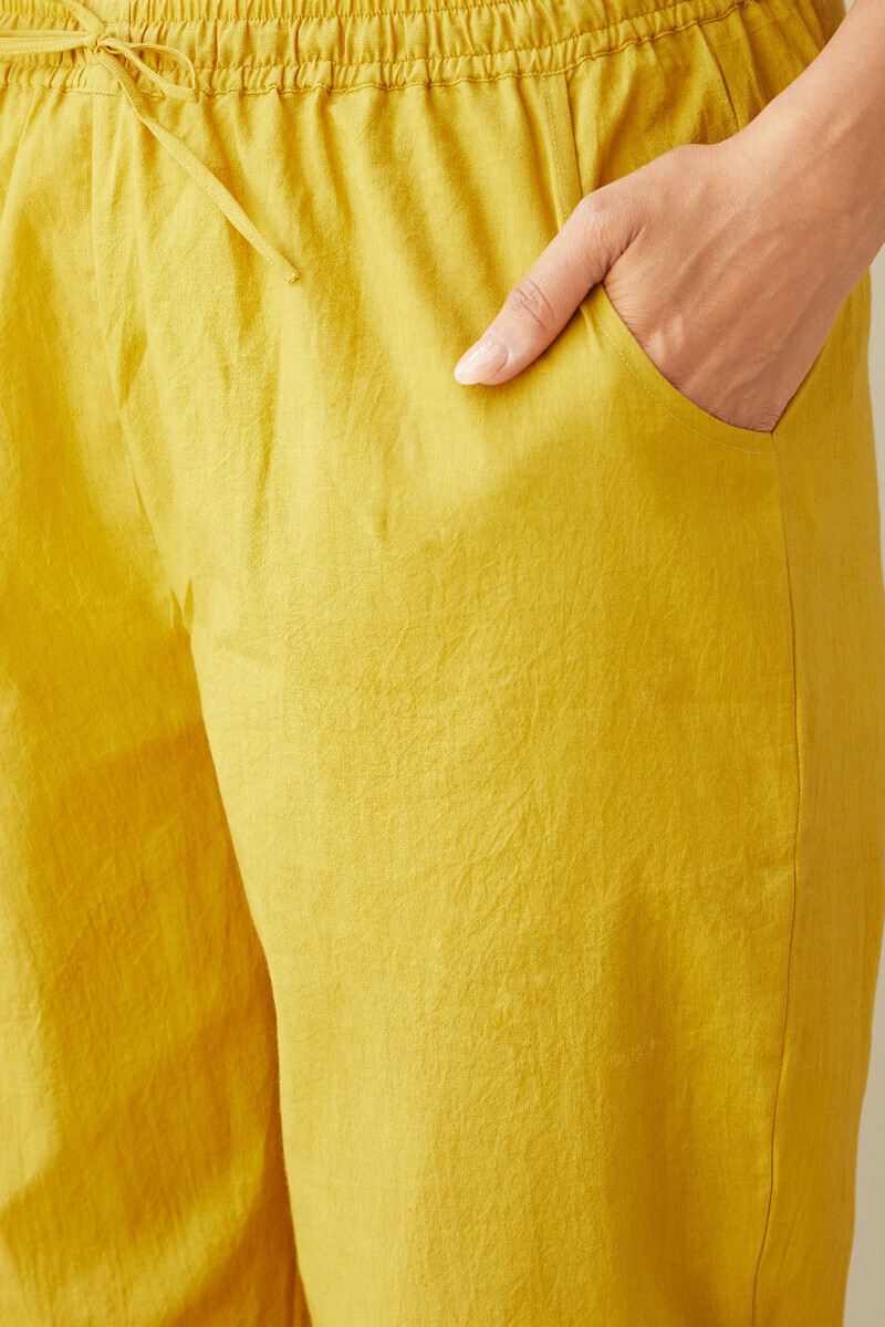 Mustard Handcrafted Cotton Narrow Pants