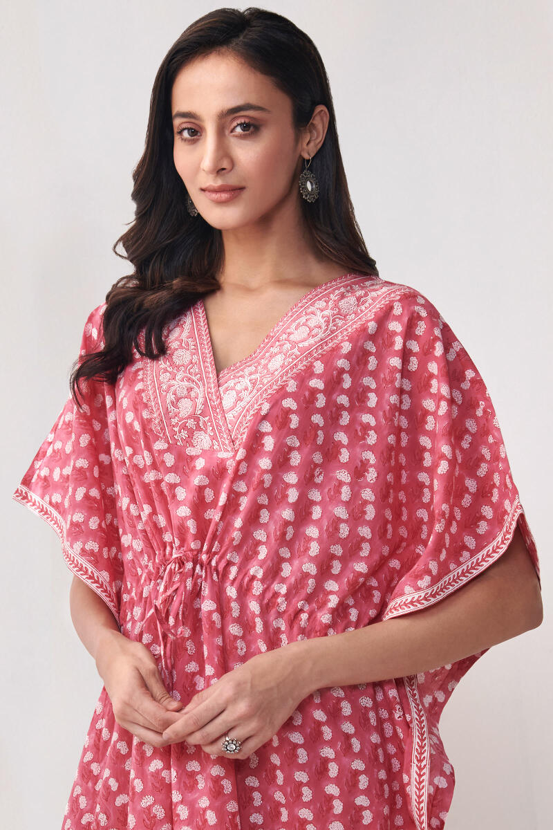 Pink Hand Block Printed Cotton Kaftan